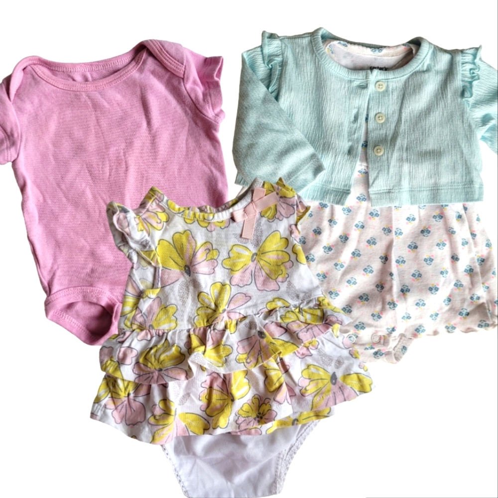Baby Girl 5 pieces Bundle Pastel Spring Summer pink, blue, yellow size 3 mos